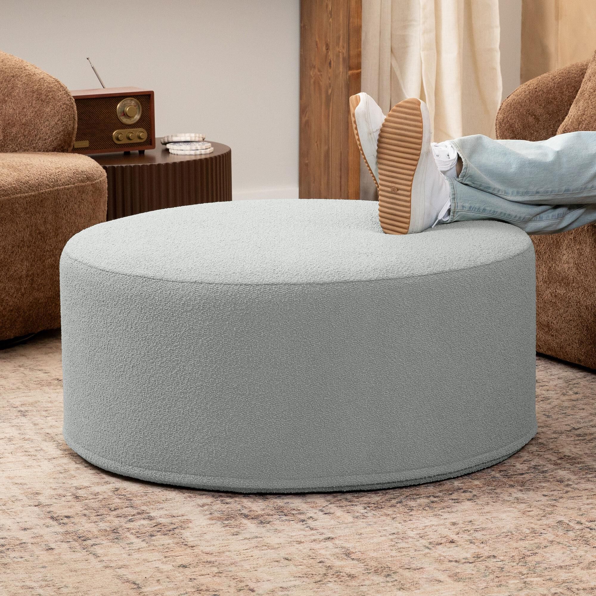 Jaxx Candler Boucle Fabric Ottoman in Silver