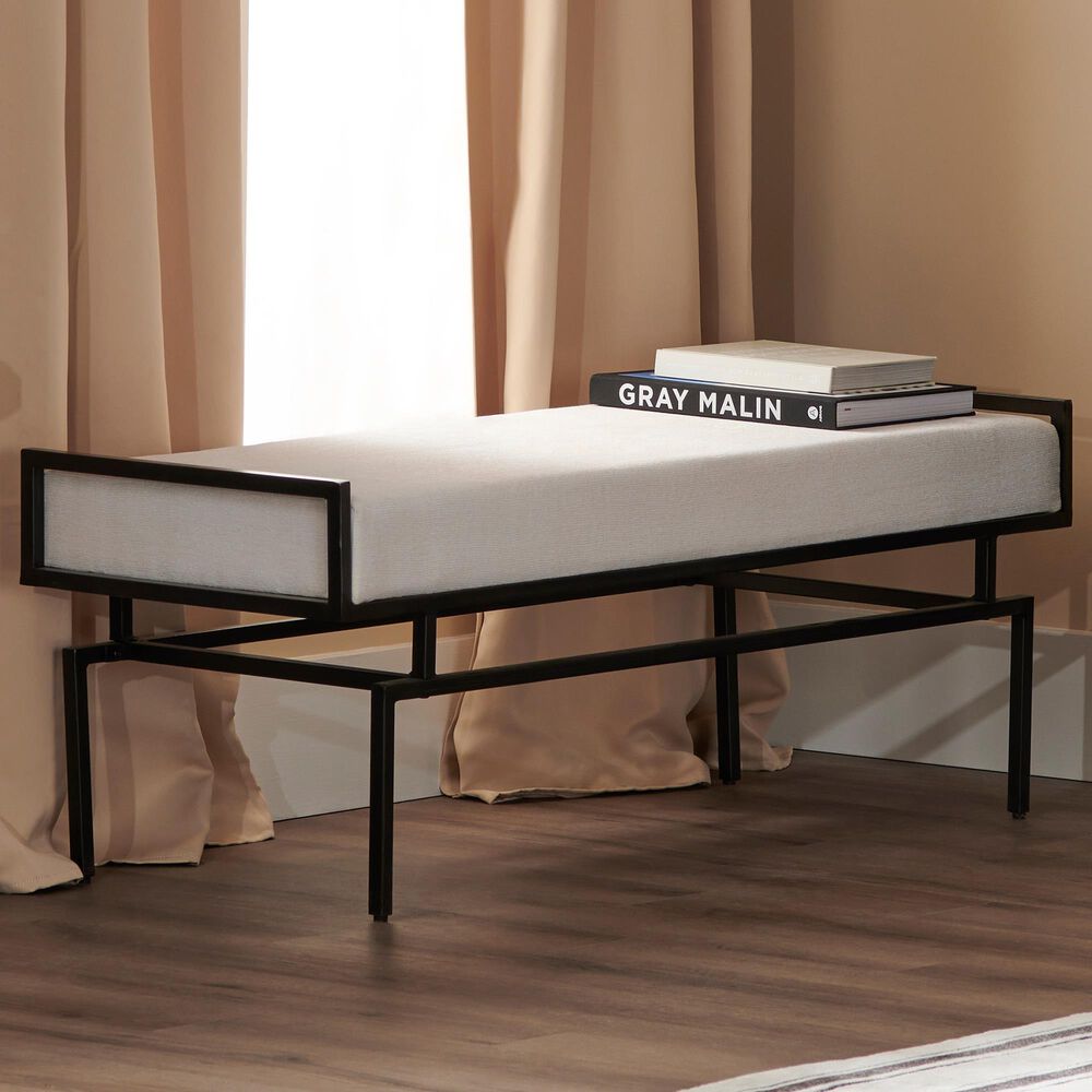 Slatehouse Zara Metal and Upholstered Bench in Black, , large