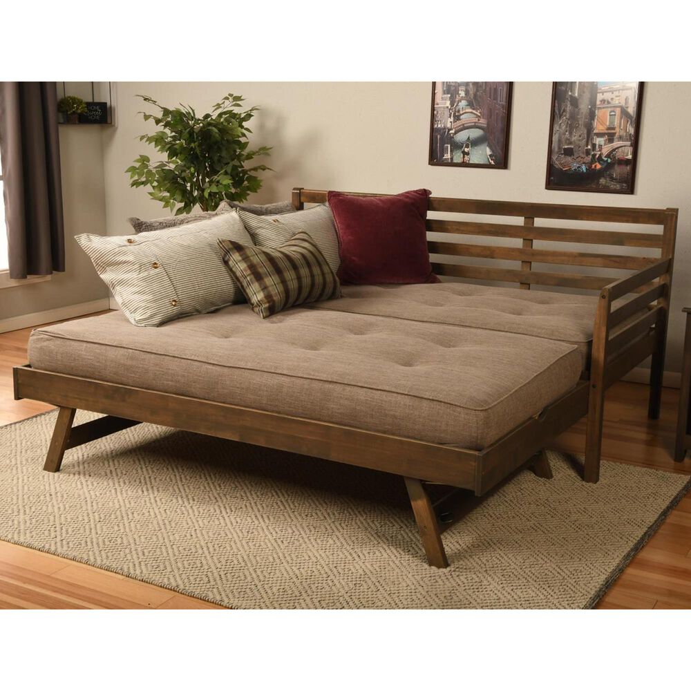 Kodiak Boho Twin Daybed with Pop Up Trundle and Mattress in Rustic Walnut, , large