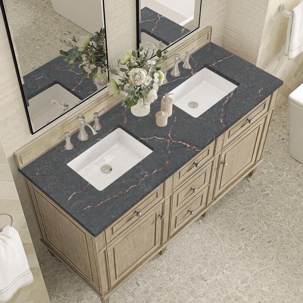 James Martin Vanities Lorelai 60&quot; Double Vanity in Whitewashed Oak with 3 cm Parisien Bleu Quartz Top, , large