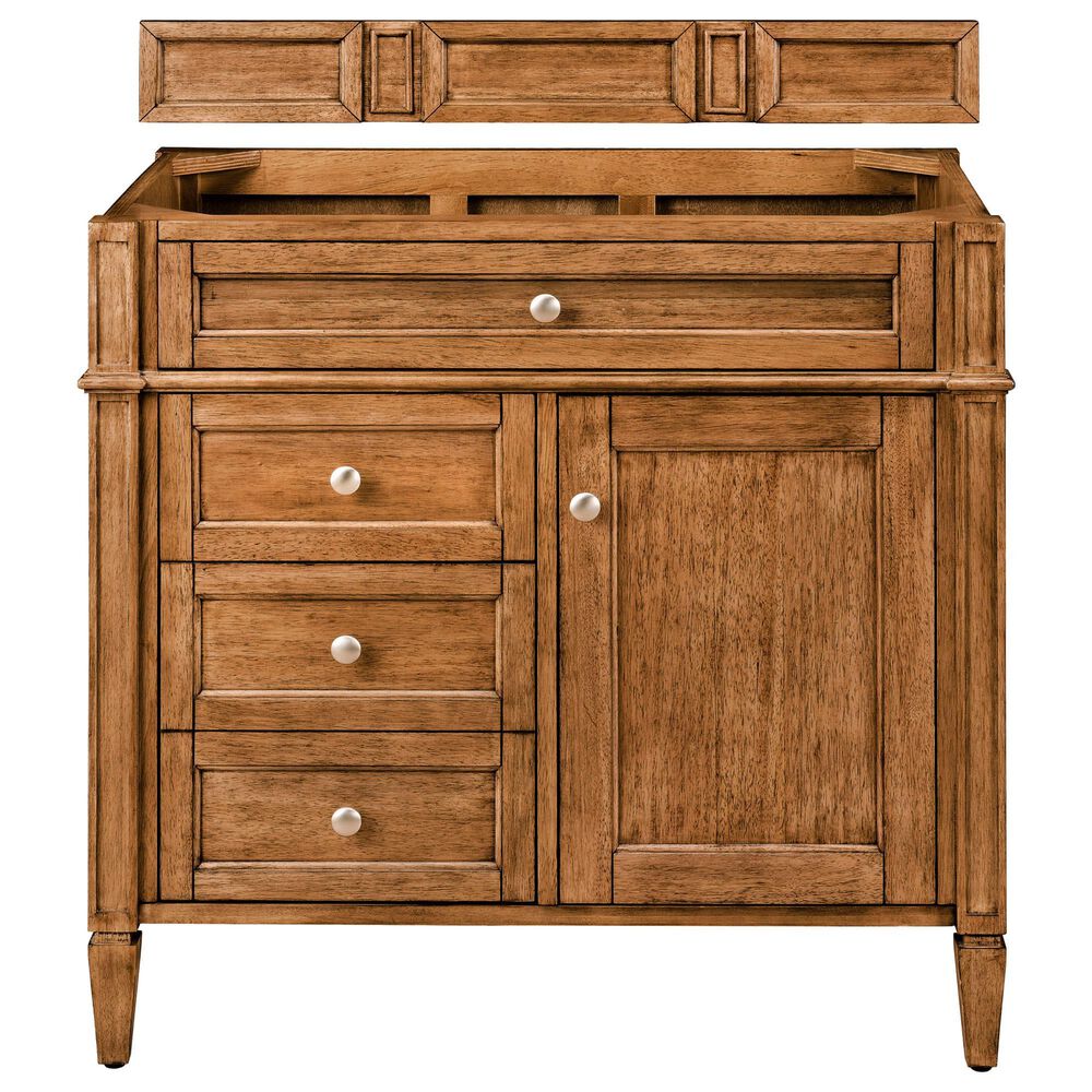 James Martin Vanities Brittany 36&quot; Single Bathroom Vanity in Saddle Brown with 3 cm Victorian Silver Quartz Top and Rectangular Sink, , large