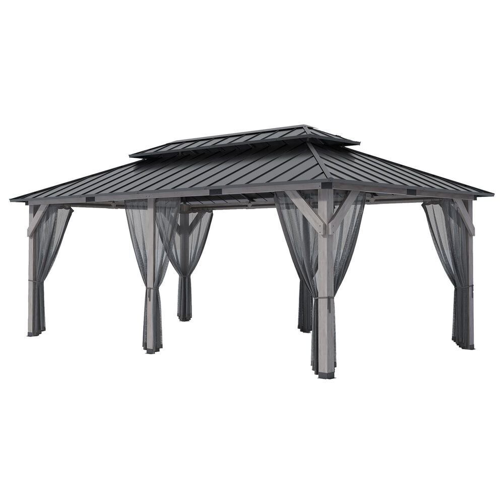 HOMLUX 12" x 20" Patio Hardtop Gazebo with Wood Posts in Light Gray, , large