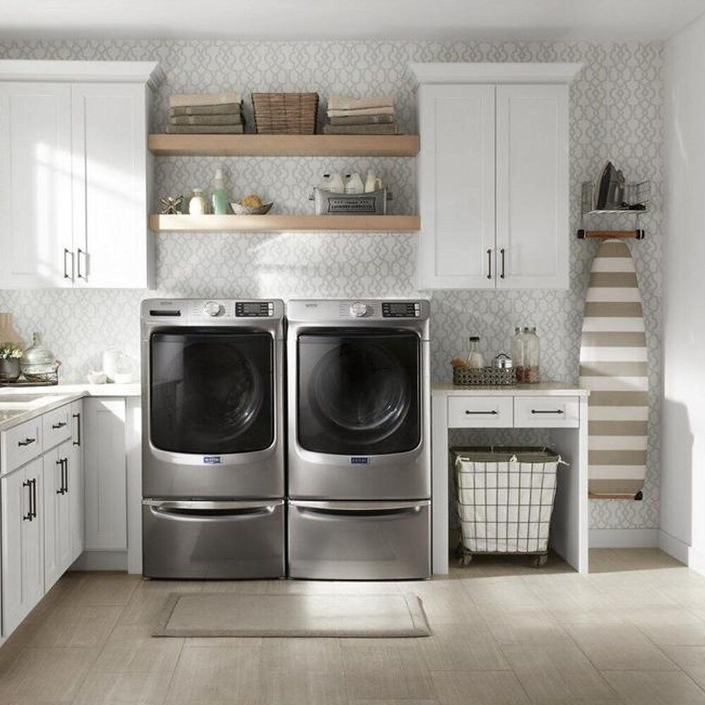 Maytag 4.8 Cu. Ft. Front Load Washer with Steam and 7.3 Cu. Ft. Gas Dryer - Metallic Slate, , large
