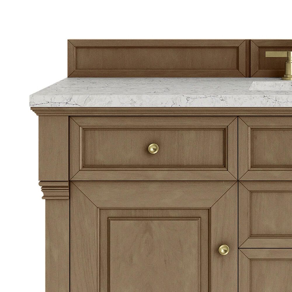 James Martin Vanities Brookfield 60" Single Bathroom Vanity in Pecan with 3 cm Eternal Jasmine Pearl Quartz Top, Rectangle Sink and FreePower Wireless Charger, , large