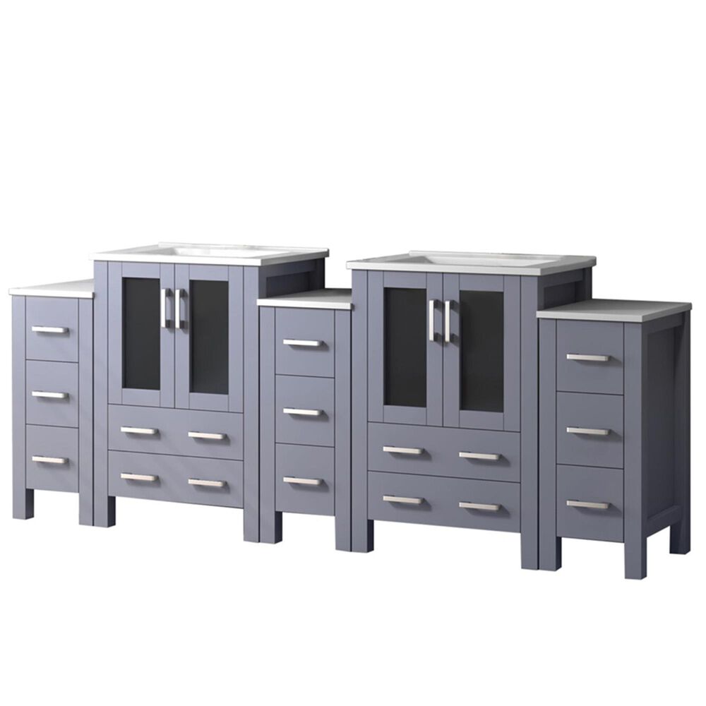 Lexora Home Volez 84&quot; Double Bathroom Vanity in Dark Grey with White Ceramic Top and Rectangular Sinks, , large