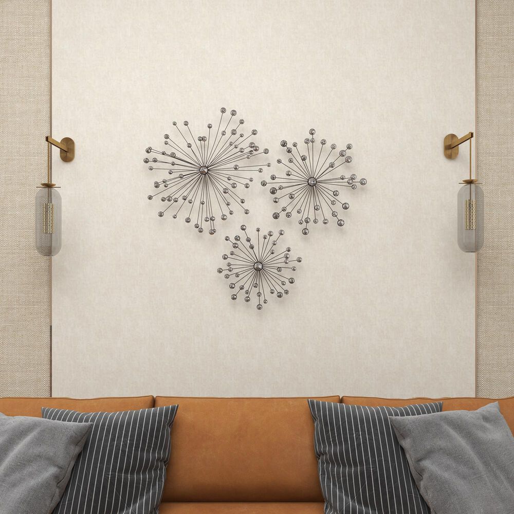 Maple and Jade 24&quot; Round Glam Wall Decor in Black and Clear &#40;Set of 3&#41;, , large