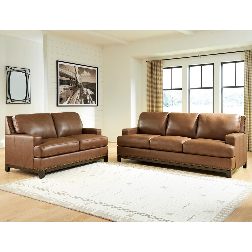 Ashley Saonara Stationary Sofa and Loveseat Set in Amber, , large