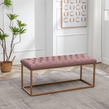 Lamps Per Se Standard Bench with Gold Metal Frame and Pink Plush Button-Tufted Seat, , large