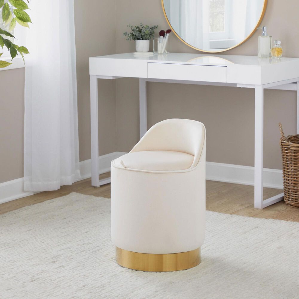 Lumisource Marla Vanity Stool with Cream Upholstered in Gold, , large