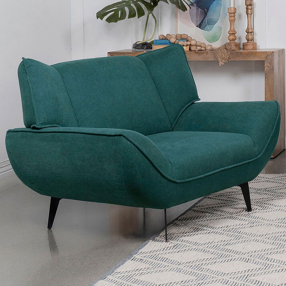 37B Acton Upholstered Flared Arm Chair in Teal Blue, , large