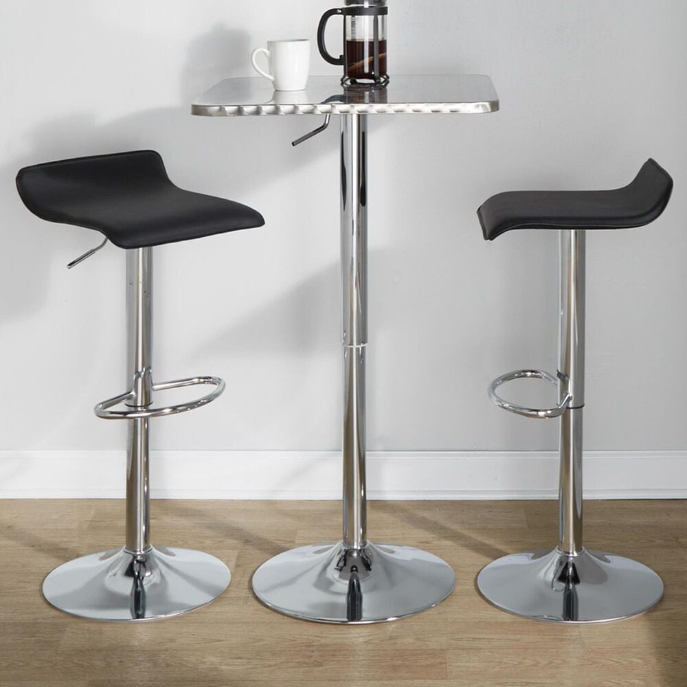 LumiSource Bistro-Ale 3-Piece Bar Set with Black Cushion in Silver and Chrome, , large