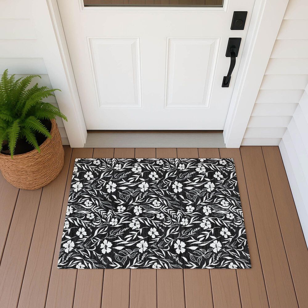 Dalyn Rug Company Soft Essentials Floral Black 1'8" x 2'6" Indoor/Outdoor Area Rug, , large