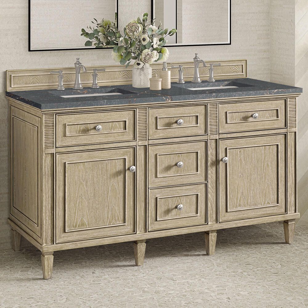 James Martin Vanities Lorelai 60&quot; Double Vanity in Whitewashed Oak with 3 cm Parisien Bleu Quartz Top, , large