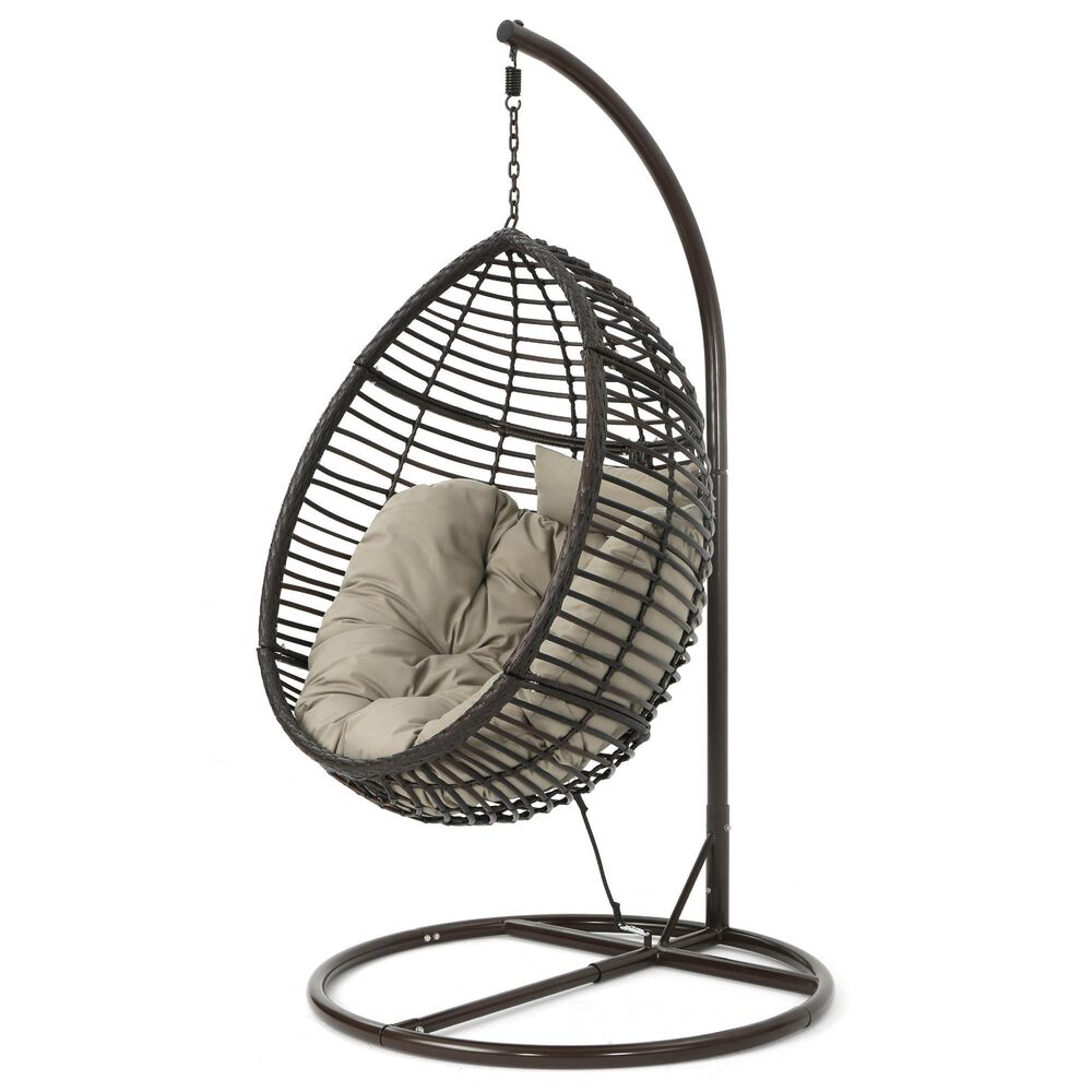 Noble House Layla Hanging Basket Chair and Stand in Multi-Brown, , large