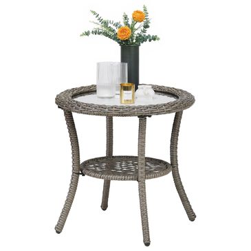 Sunwell Garden Patio Round End Table in Gray, , large