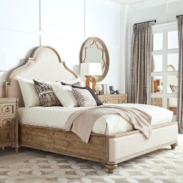 Vantage Architrave 4 Piece King Upholstered Bedroom Set in Almond Rustic Pine, , large