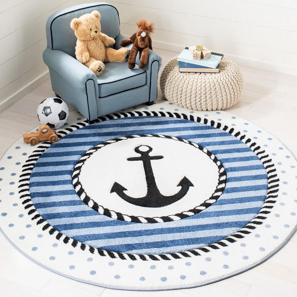 Safavieh Carousel Nautical 6&#39;7&quot; Round Navy and Ivory Kids  Area Rug, , large