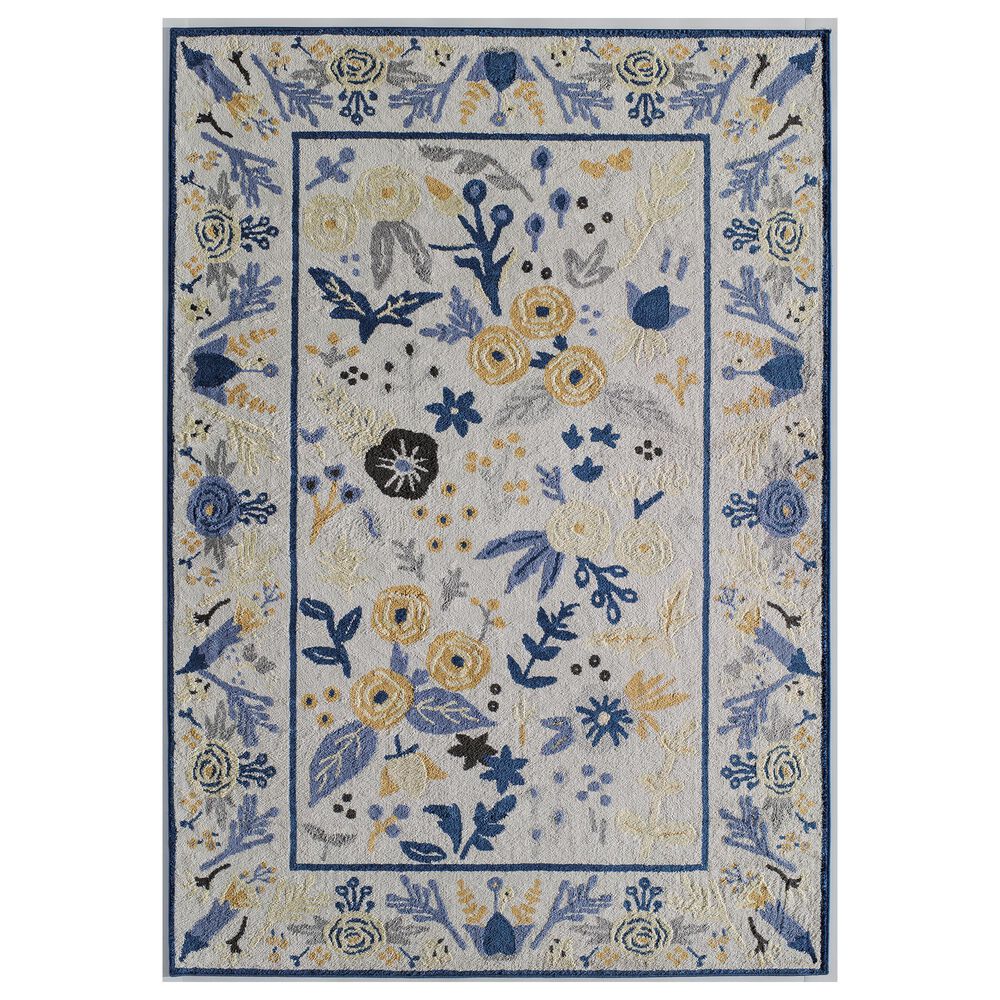 Rugs America Valentina Gardenia 9" x 12" White, Gold and Blue Area Rug, , large