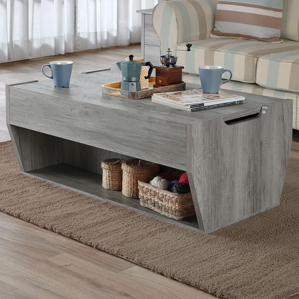 Furniture of America Mcclain Coffee Table in Distressed Gray, , large