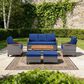 Sunwell Garden 32"H 3-Seater Outdoor Sofa with Acacia Wood Armrests and Navy Cushions in Gray, , large