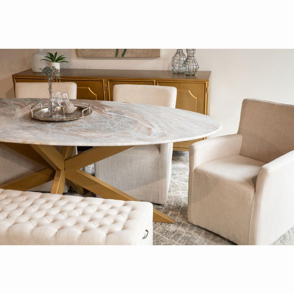 Home Trends &amp; Design Malibu and Peabody 7-Piece Oval Dining Set in Antique Gold and Sawar White, , large