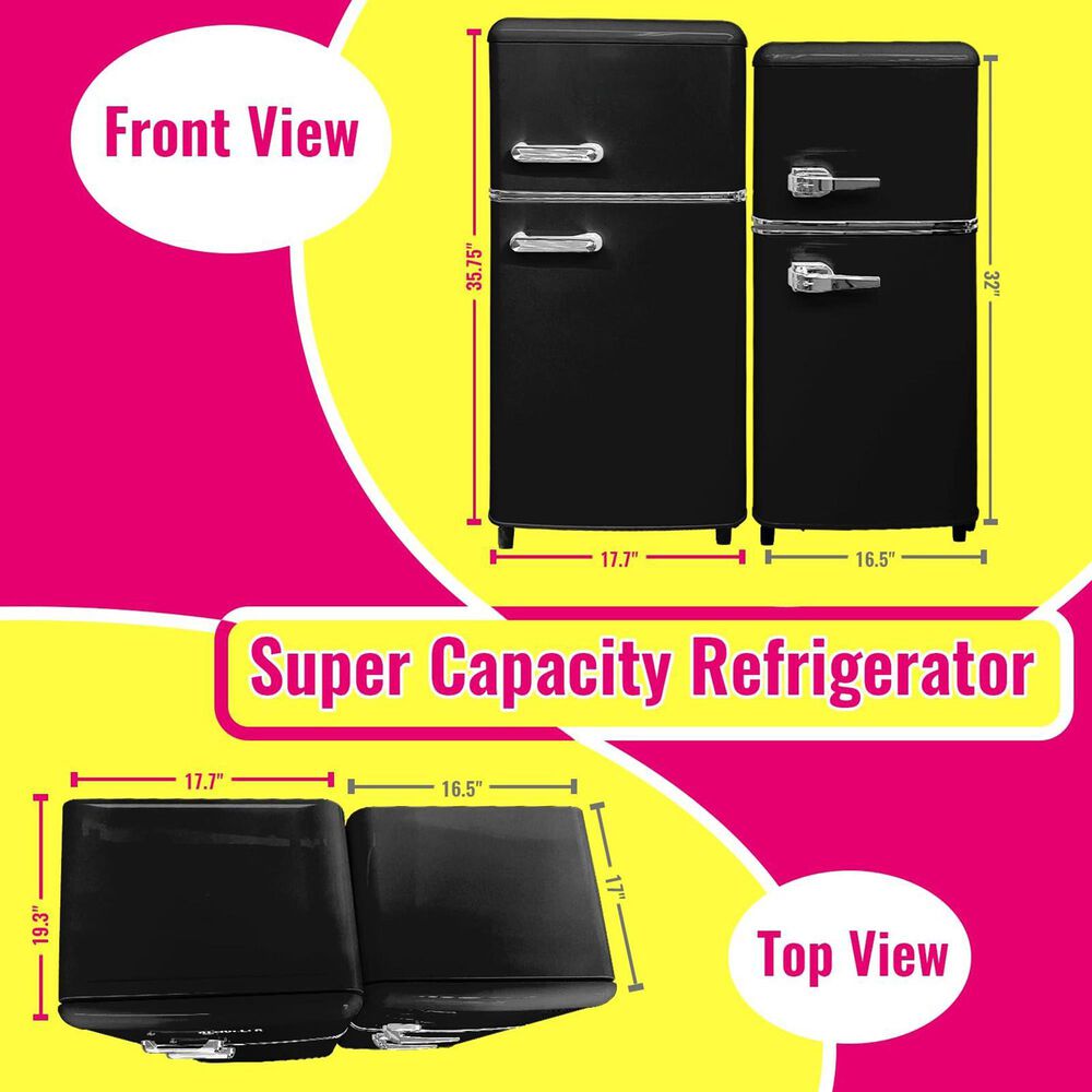 HOMLUX 3.5 Cu. Ft. Top Freezer Refrigerator with Dual Doors and Adjustable Shelves in Black, , large