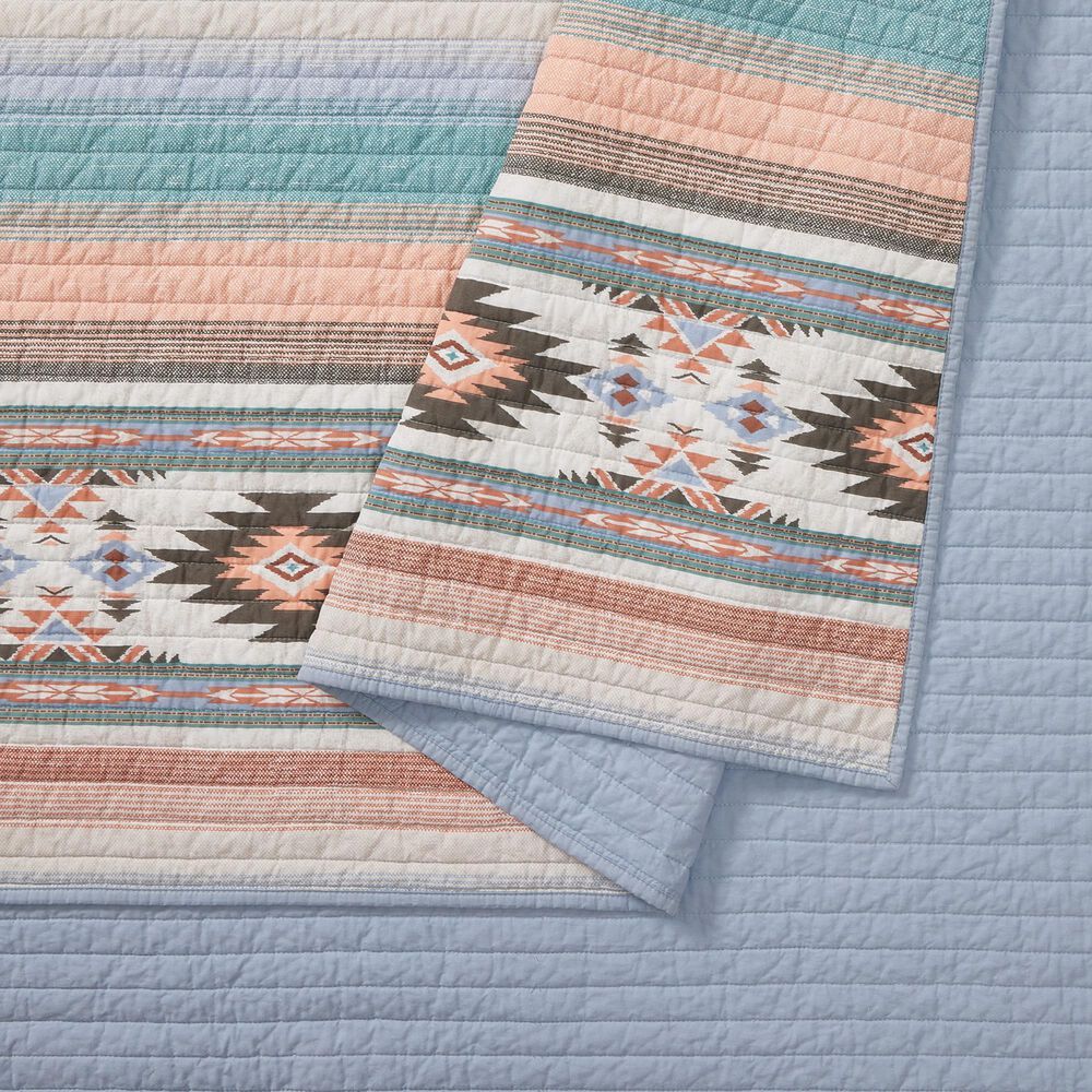 Peking Handicraft Sunset Canyon 3-Piece King Quilt Set in Rich Brown, Blue and Coral, , large