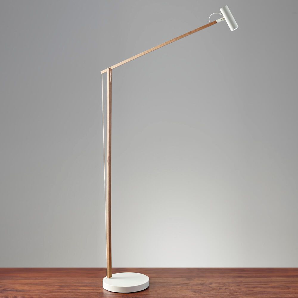 Adesso Crane LED Floor Lamp in Natural Ash Wood and White, , large
