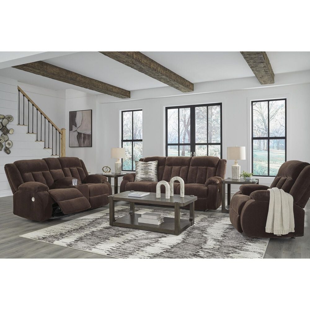 Ashley Observation Power Reclining Sofa with Drop Down Table in Chocolate Velvet, , large