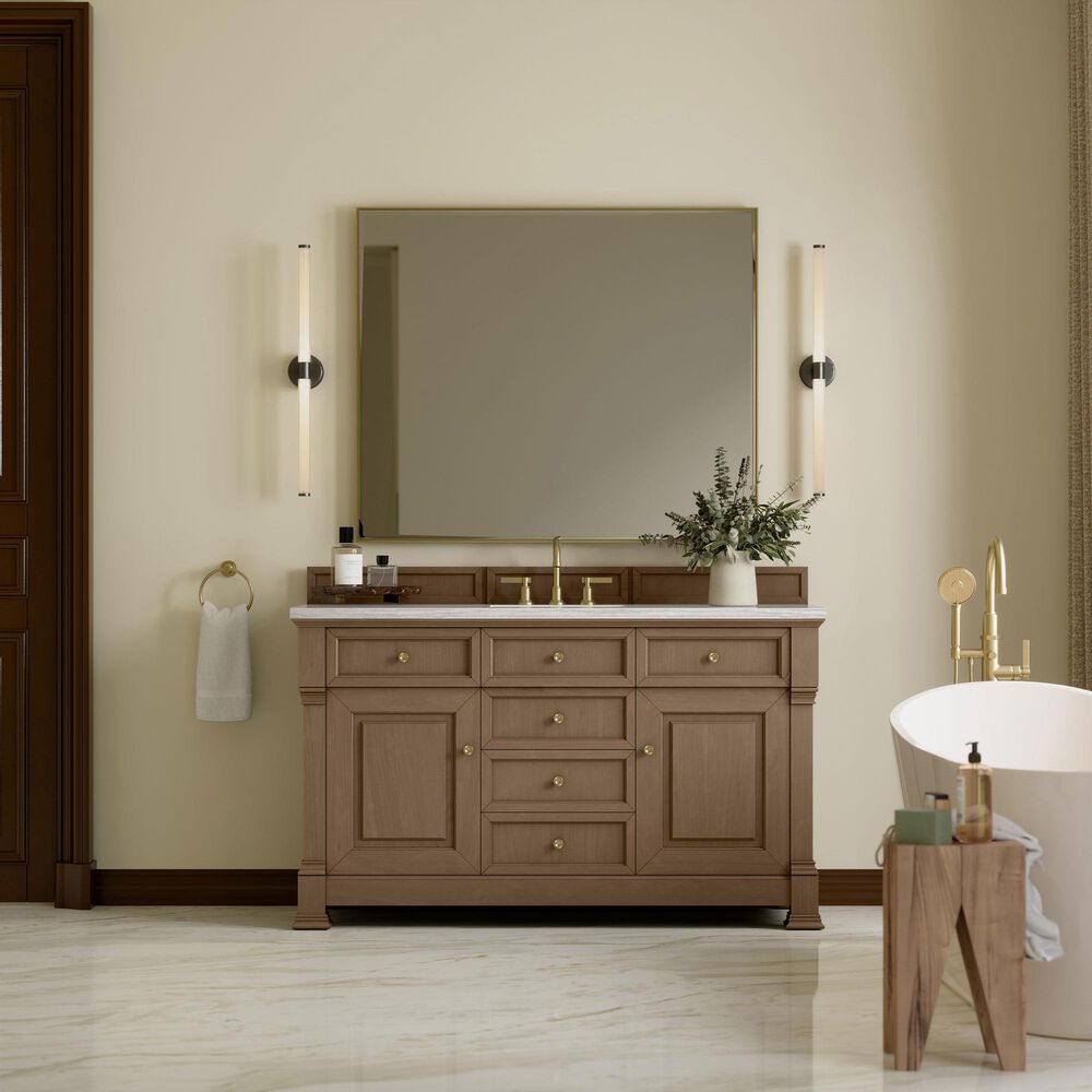 James Martin Vanities Brookfield 60&quot; Single Bathroom Vanity in Pecan with 3 cm Arctic Fall Solid Surface Top and Rectangular Sink, , large