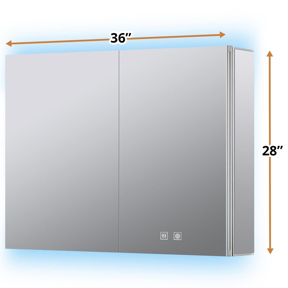 Lexora Home Corsica 36" x 28" LED Mirror Medicine Cabinet with Defogger in Aluminium, , large