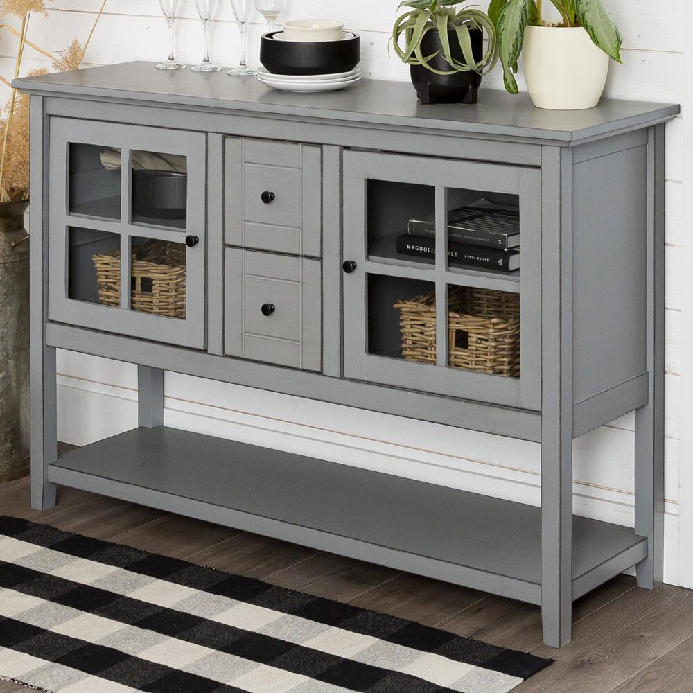 Walker Edison 52" Wood Console Table Buffet/TV Stand in Antique Grey Nebraska Furniture Mart