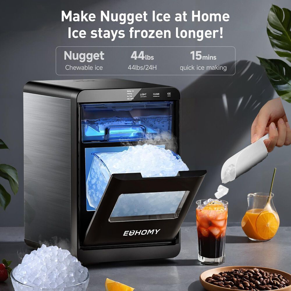 Euhomy 44 Lbs Portable Nugget Ice Maker with Ice Scoop and Basket in Black, , large