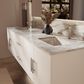 Lexora Home Geneva 72" Double Bathroom Vanity in Glossy White with 2 cm White Carrara Marble Top and Rectangular Sinks, , large