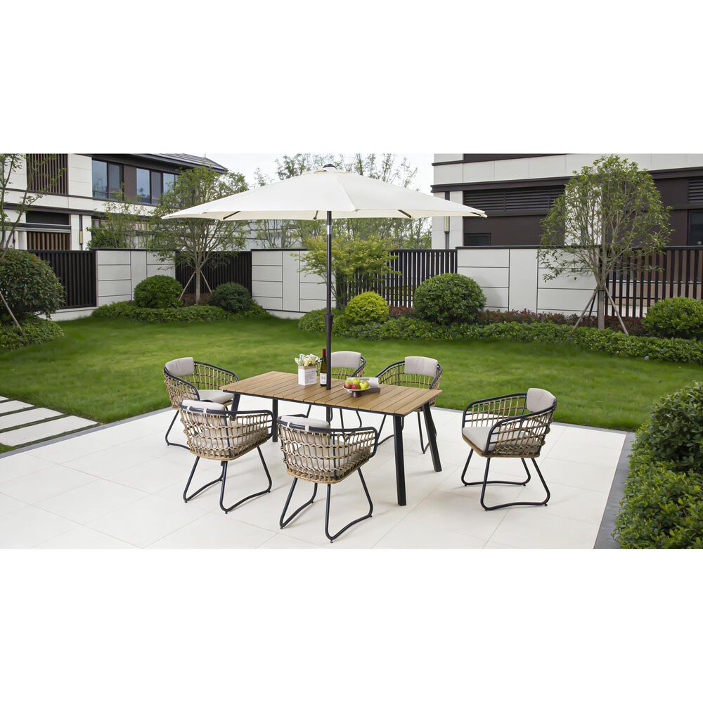Hearth and Haven Outdoor Rectangular Dining Table with Umbrella Hole in Yellow - Table Only, , large