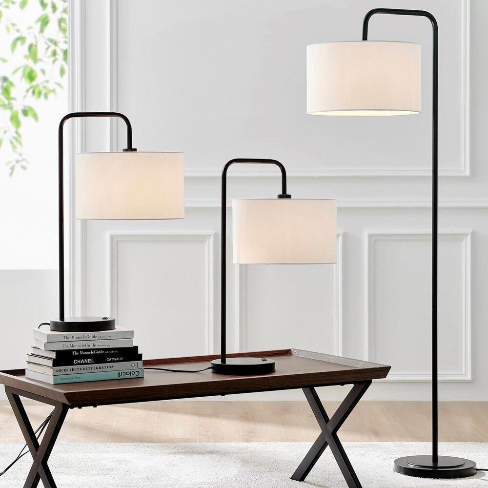 Lite Source Orea Table and Floor Lamp Set in Black &#40;Set of 3&#41;, , large