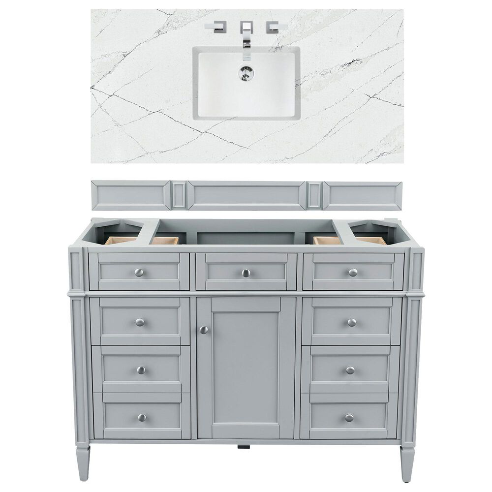 James Martin Vanities Brittany 48" Single Bathroom Vanity in Urban Gray with 3 cm Ethereal Noctis Quartz Top and Rectangle Sink, , large