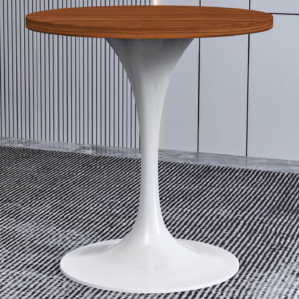 Leisuremod LeisureMod Verve Collection 27 Round Dining Table, White Base with Cognac Brown MDF Top, , large