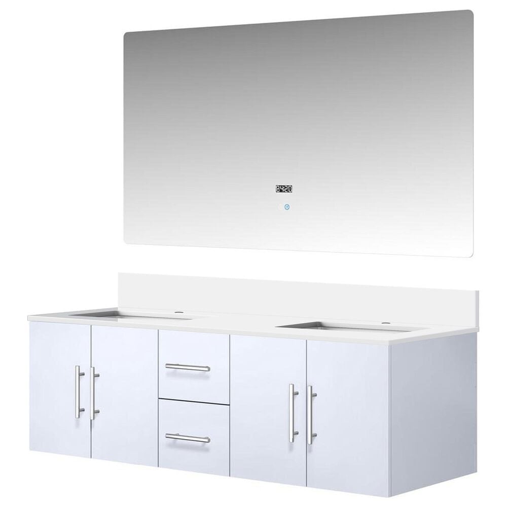 Lexora Home Geneva 60" Double Bathroom Vanity in Dark Grey with 2 cm White Cultured Marble Top, Rectangular Sinks and 60" LED Mirror, , large