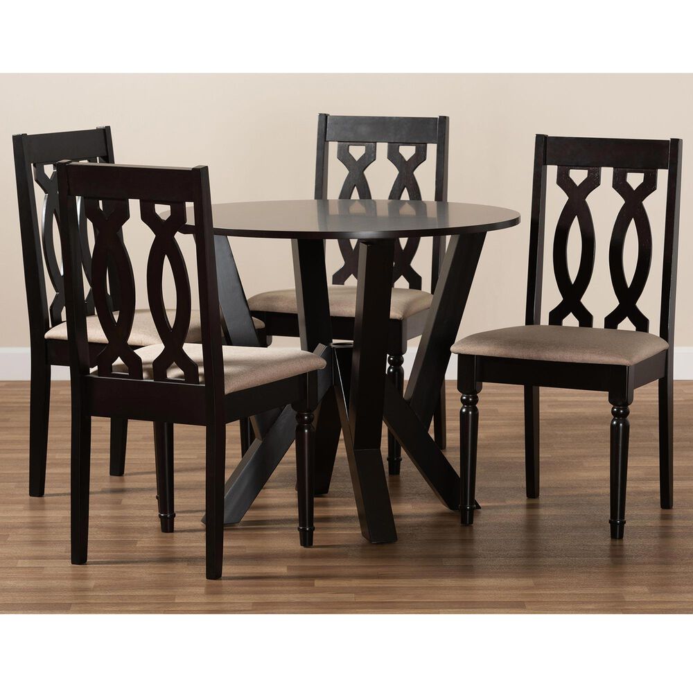 Baxton Studio Anise 5-Piece Dining Set in Sand/Dark Brown, , large