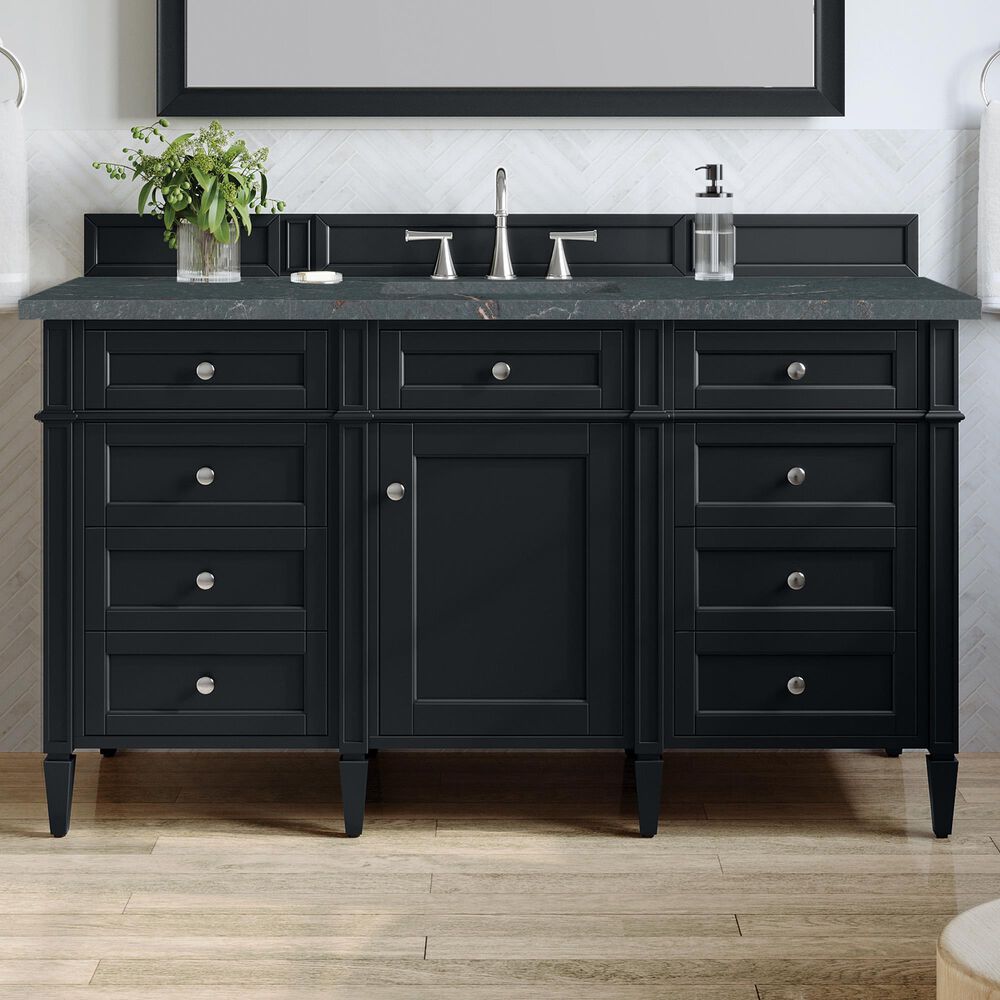 James Martin Vanities Brittany 60&quot; Single Bathroom Vanity in Black Onyx with 3 cm Parisien Bleu Quartz Top and Rectangular Sink, , large