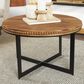 Maple and Jade Beaded Coffee Table with Metal X-Shaped Base in Washed Brown and Black, , large