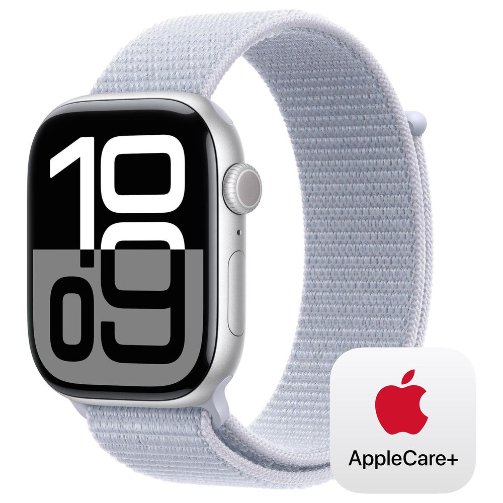 Apple Watch Series 10 GPS + Cellular 46mm Silver Aluminum Case with Blue Cloud Sport Loop, , large