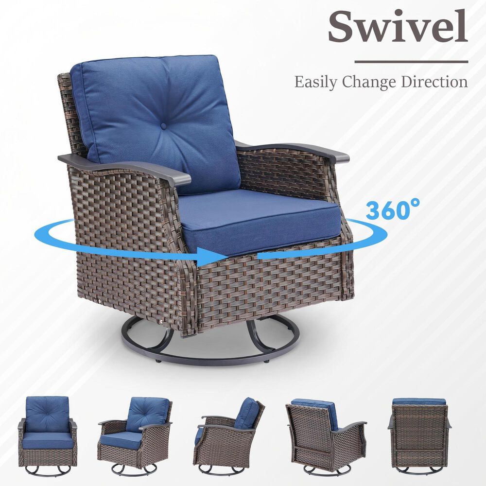 Sunwell Garden 5-Piece Patio Chat Set with Two Ottoman in Navy, , large