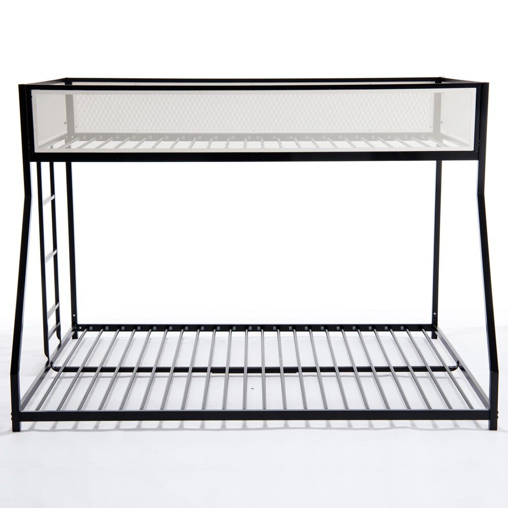 Hearth and Haven Adam Twin over Full Bunk Bed with White Mesh Guard Rail in Black, , large