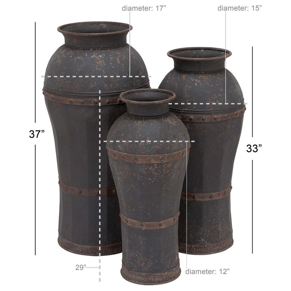 Maple and Jade Rustic Vase in Distressed Brown &#40;Set of 3&#41;, , large