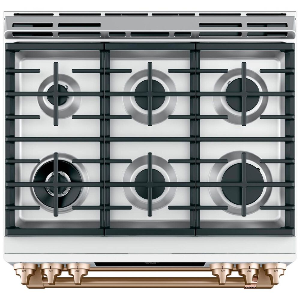 Cafe 30&quot; Slide-IN Front Control Dual-Fuel Double Oven with Convection Range in Matte White with Brushed Bronze Handle, , large