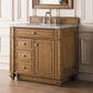 James Martin Vanities Bristol 36" Single Bathroom Vanity in Saddle Brown with 3 cm Carrara White Marble Top and Rectangular Sink, , large