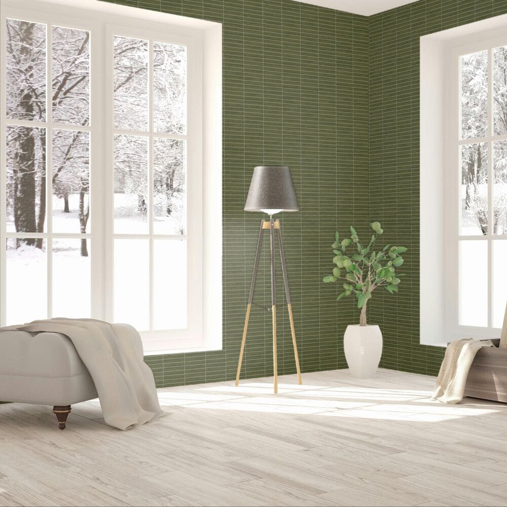 Dal-Tile Artcrafted Fern 1&quot; x 6&quot; Straight Joint on 11.5&quot; x 9.75&quot; Glazed Ceramic Mosaic Sheet, , large