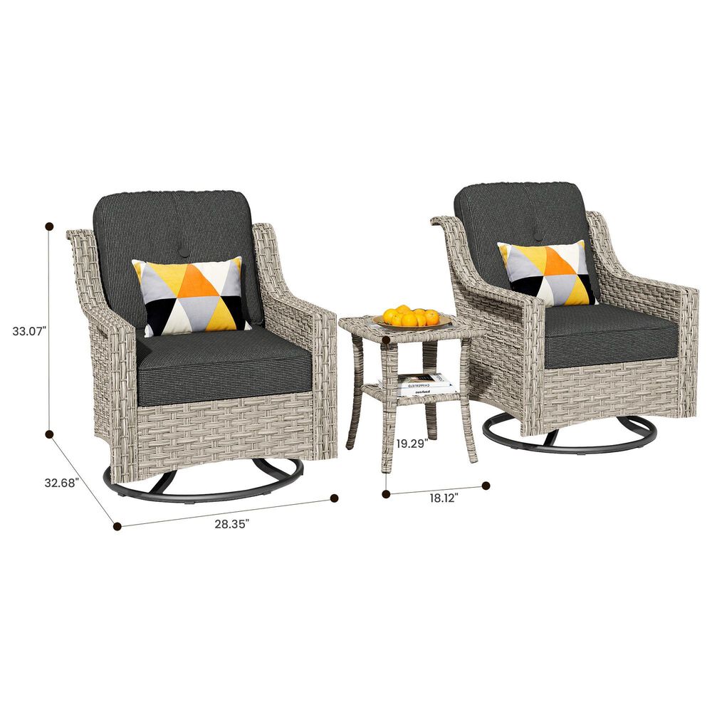HOMLUX 3-Piece Outdoor Swivel Rocking Chair Set and Side Table in Black, , large
